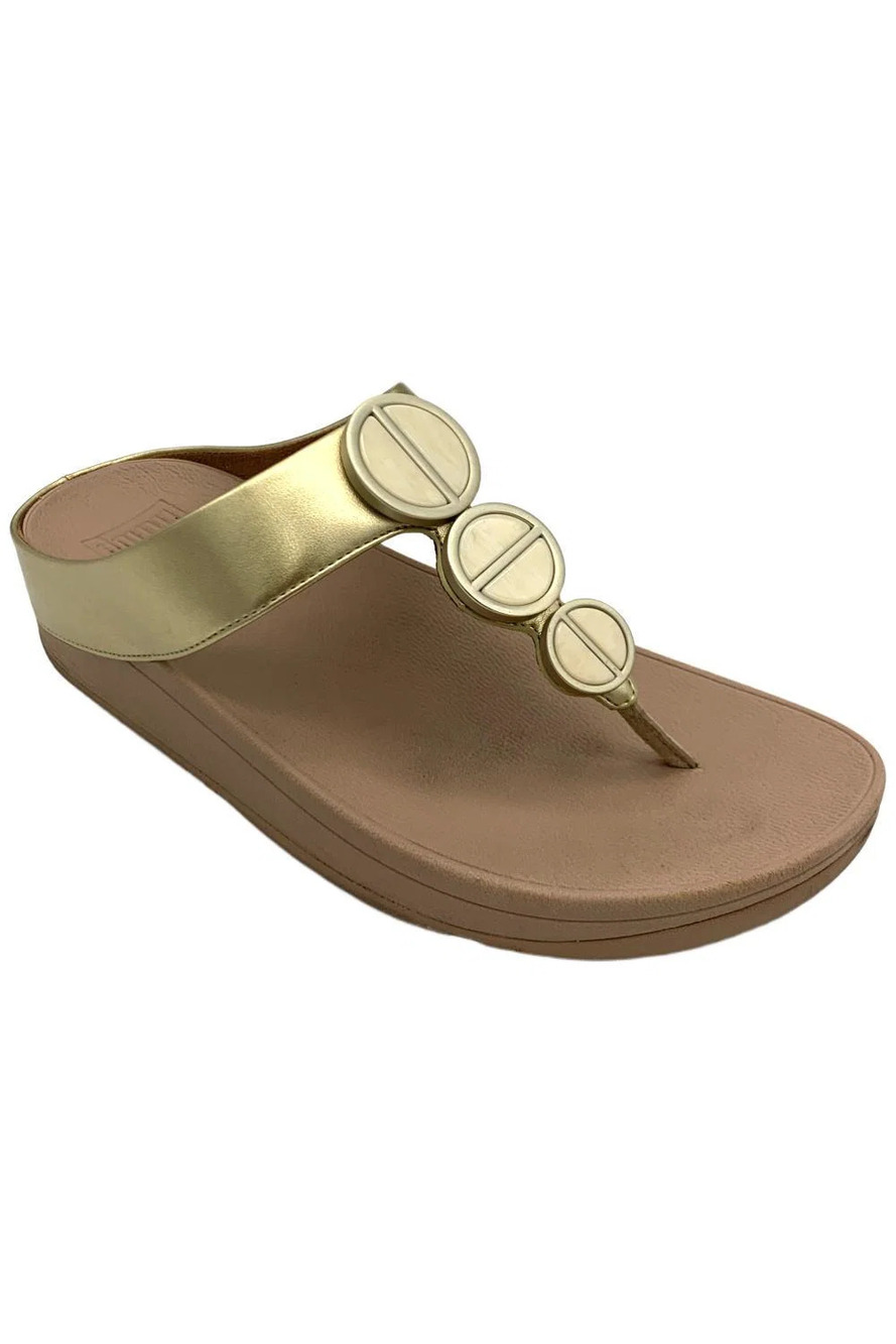 FitFlop Women's Halo Metallic Trim Toe Post Sandals Platino Gold - Medium